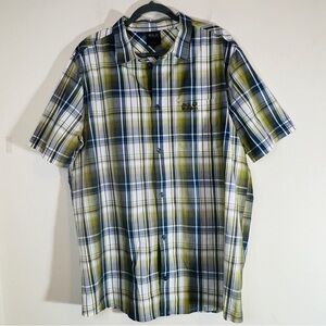 Jack Wolfskin Blue Green Plaid Button Up Shirt Sz XXL Preppy Outdoors Camping
